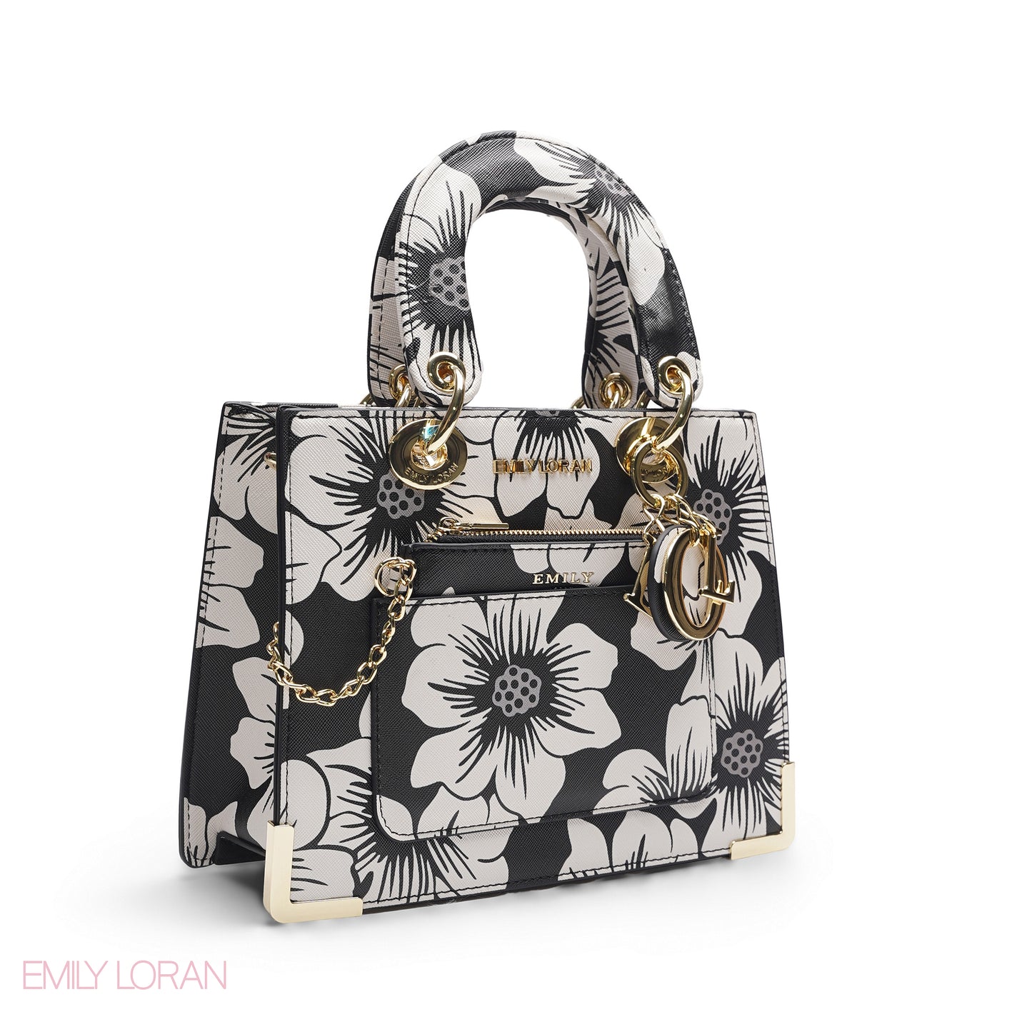 BLACK & WHITE FLORAL LADY TOTE WITH POUCH