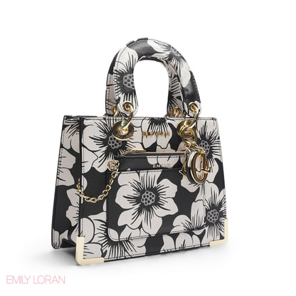 BLACK & WHITE FLORAL LADY TOTE WITH POUCH