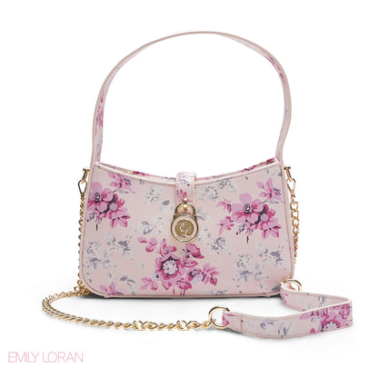 BEIGE ROSE FLORAL BAGUETTE BAG
