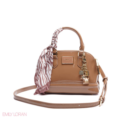 HANDBAG WITH ELEGANT DOME ADJUSTABLE STRAP , SCARF AND CHARM - SMALL