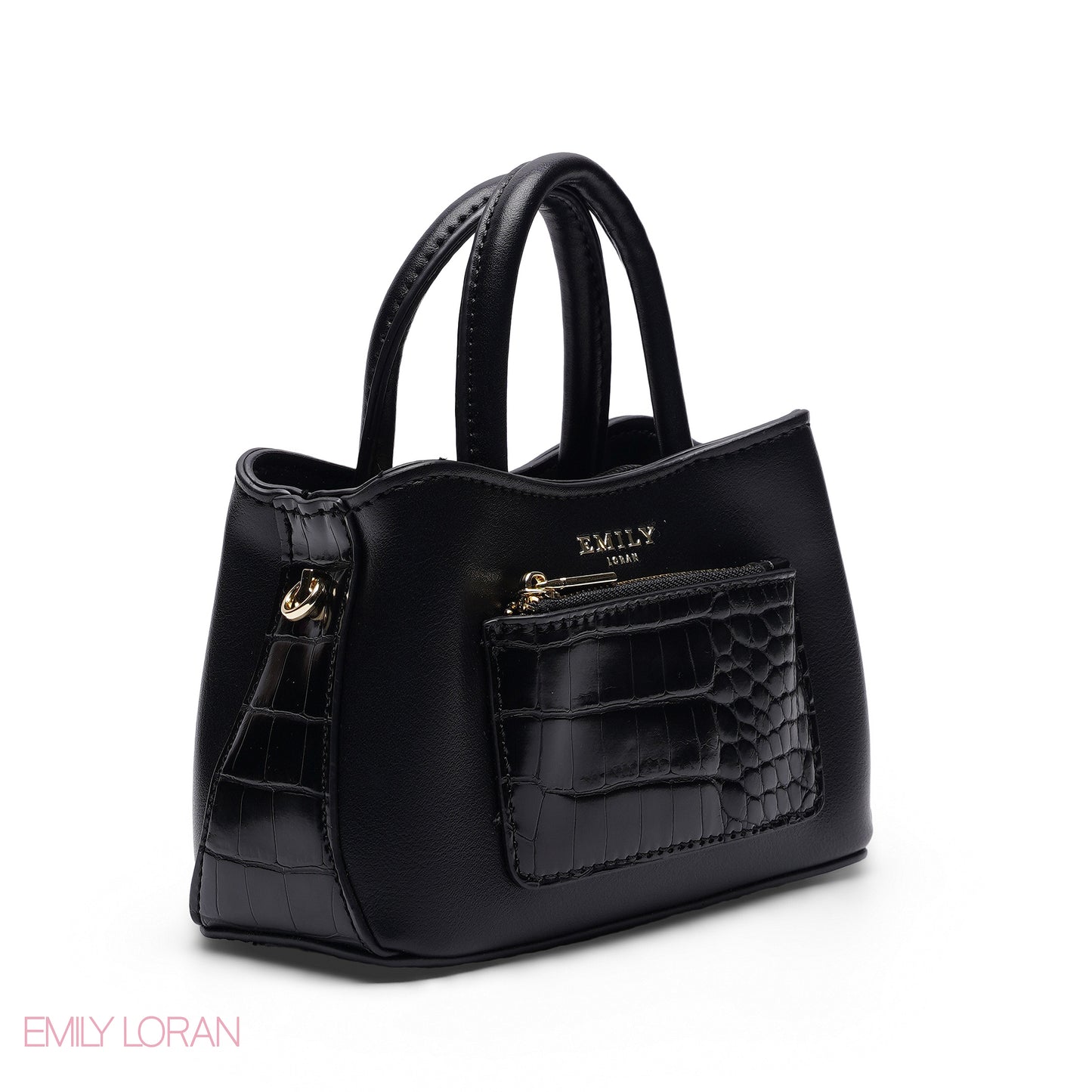 MINI BLACK SOLID BAG WITH GOLD METAL STRAP