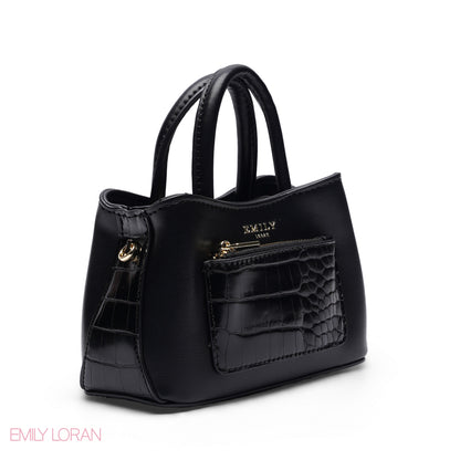 MINI BLACK SOLID BAG WITH GOLD METAL STRAP