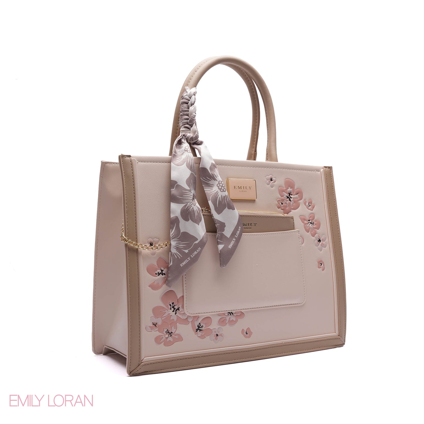 FLORAL EMBROIDERED HANDBAG WITH POUCH