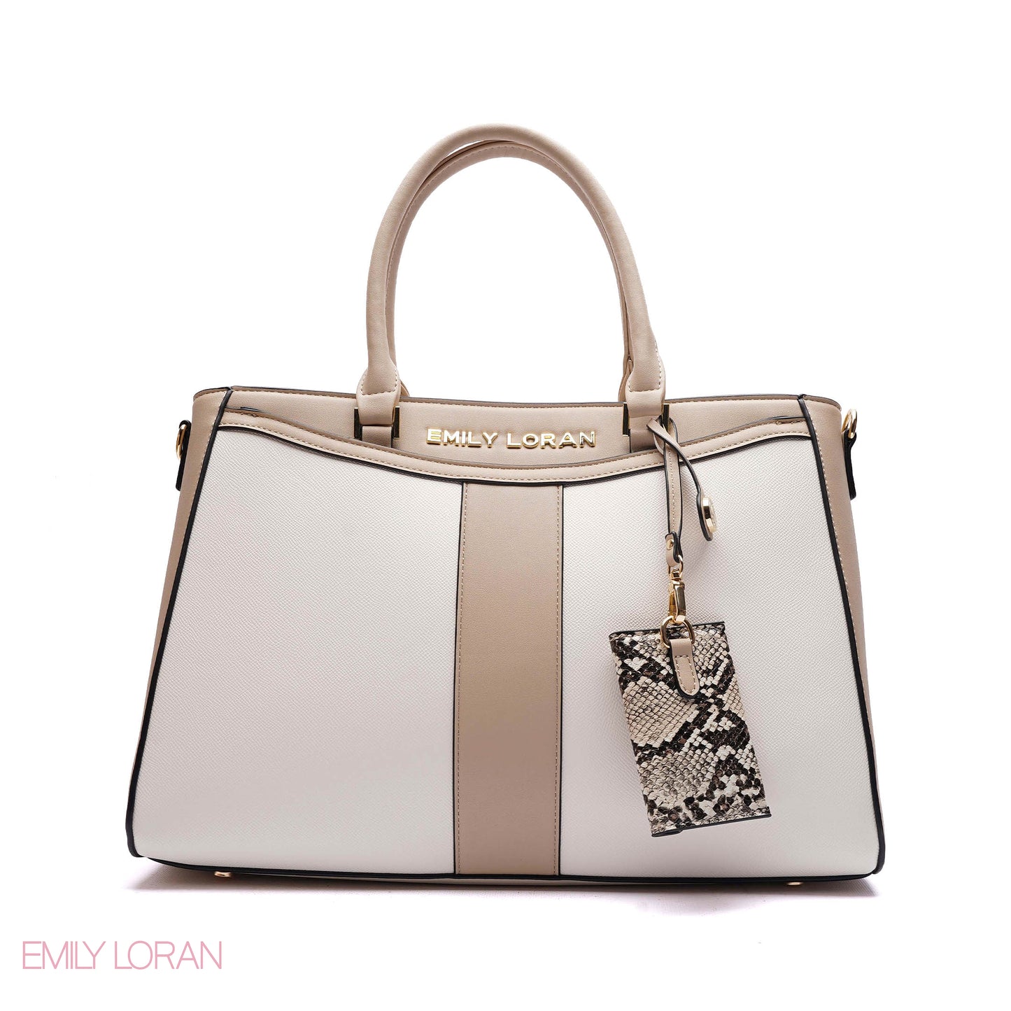STRUCTURED PANEL TOTE BAG WITH SNAKESKIN TAG