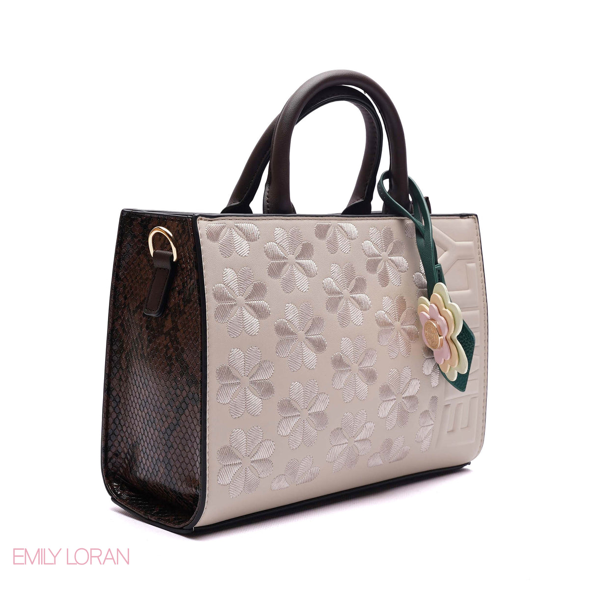 HANDBAG EMBOSSED BRAND DETAILING WITH CHARM - SMALL