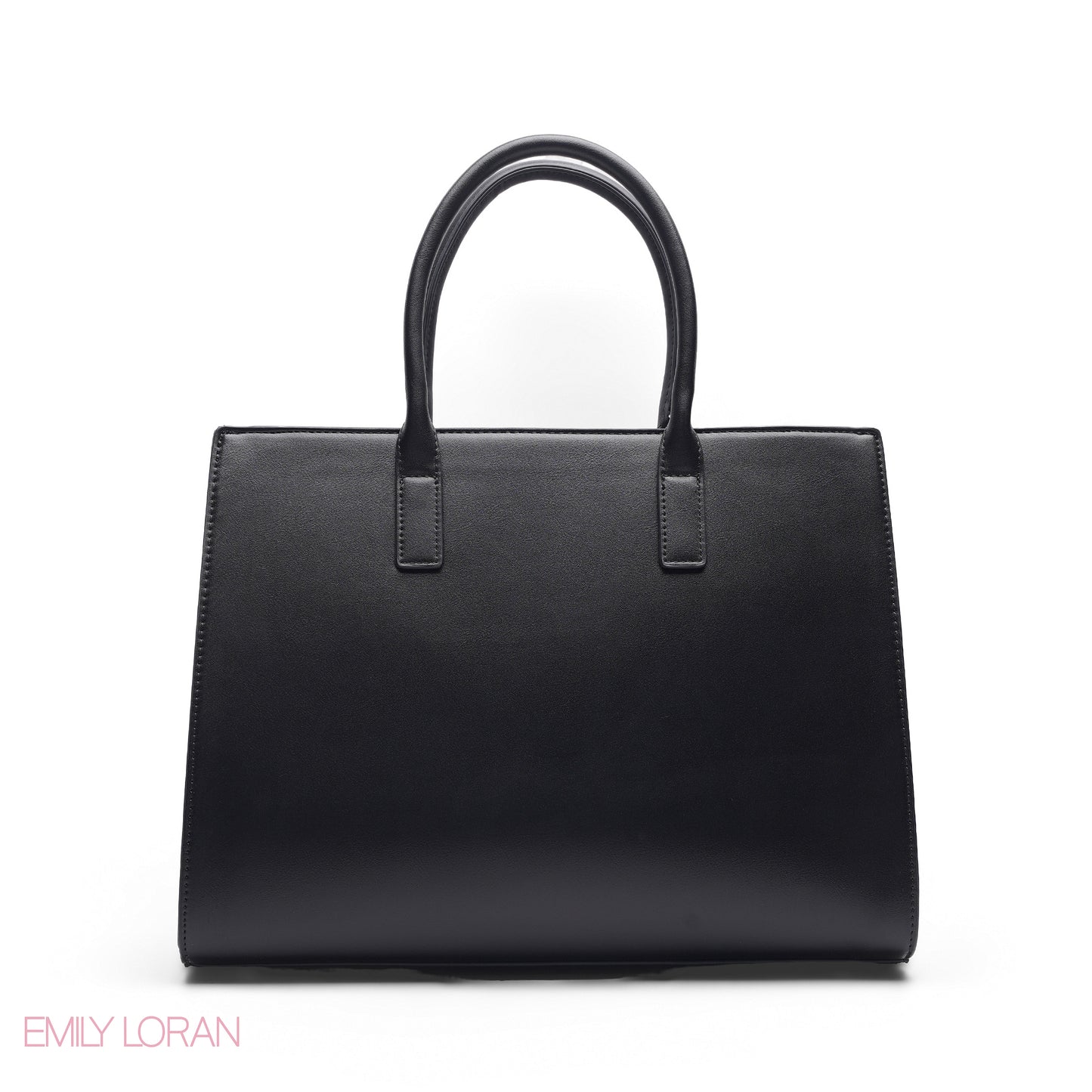 BLACK SOLID TOTE WITH STRAP & ROUND POUCH - LARGE