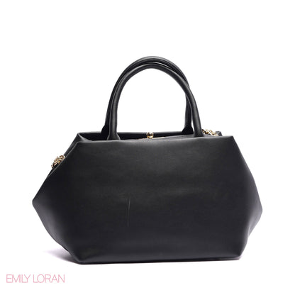 ELEGANT STRUCTURE SATCHEL WITH DETACHABLE STRAP AND GOLD CHARM - SMALL