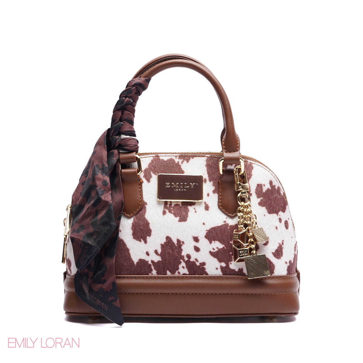 HANDBAG WITH ELEGANT DOME ADJUSTABLE STRAP , SCARF AND CHARM - SMALL