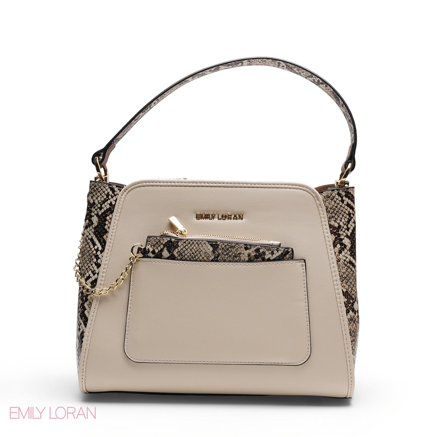 ELEGANT SNAKE PRINT SATCHEL WITH POUCH BAG
