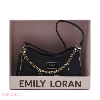 CHIC TWO-TONE SHOULDER BAG SET WITH CHAIN , POUCH AND SCARF
