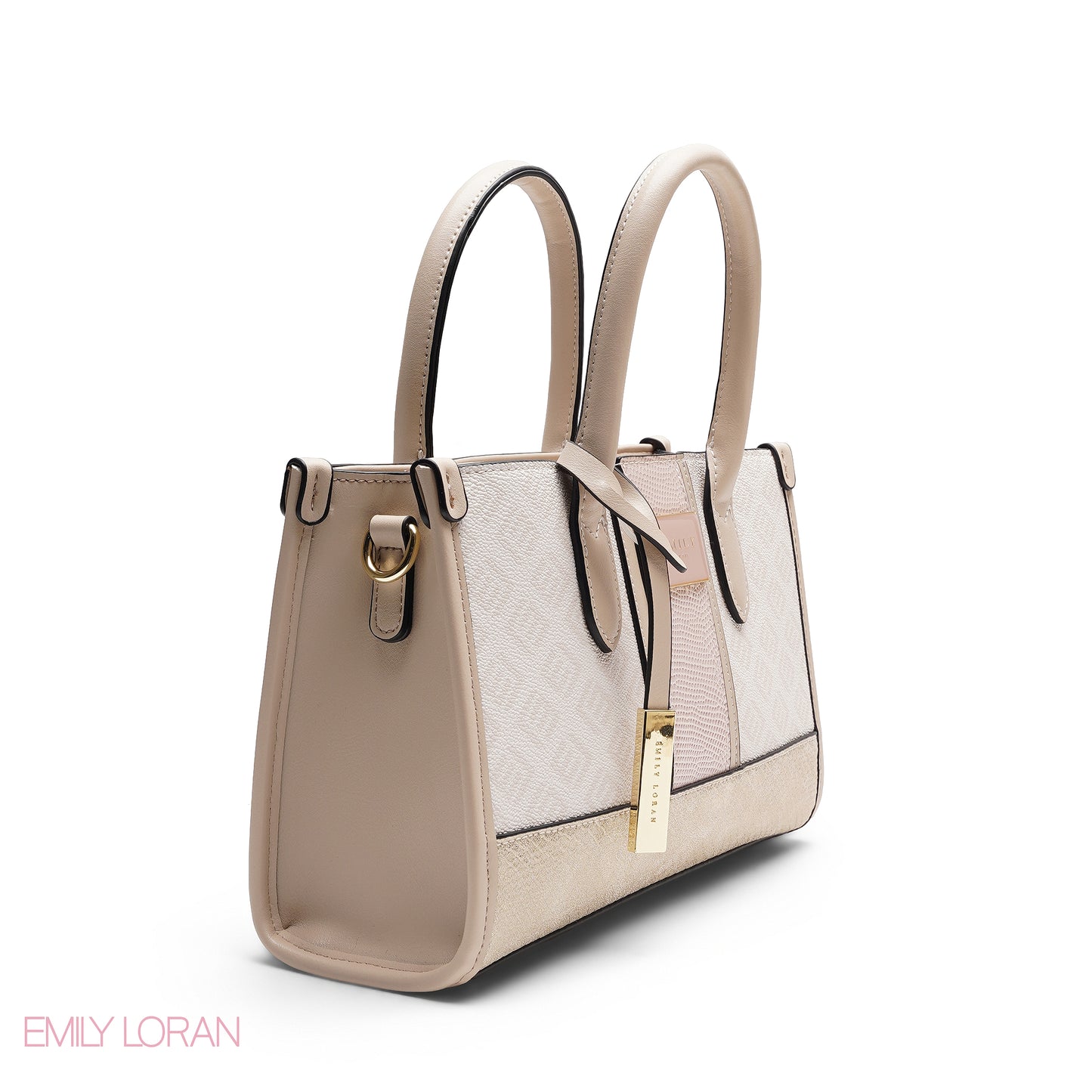 STRUCTURED TEXTURED PANEL TOP HANDLE TOTE BAG - SMALL