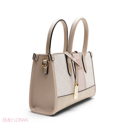 STRUCTURED TEXTURED PANEL TOP HANDLE TOTE BAG - SMALL