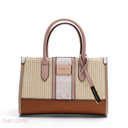 STRUCTURED TEXTURED PANEL TOP HANDLE TOTE BAG - SMALL
