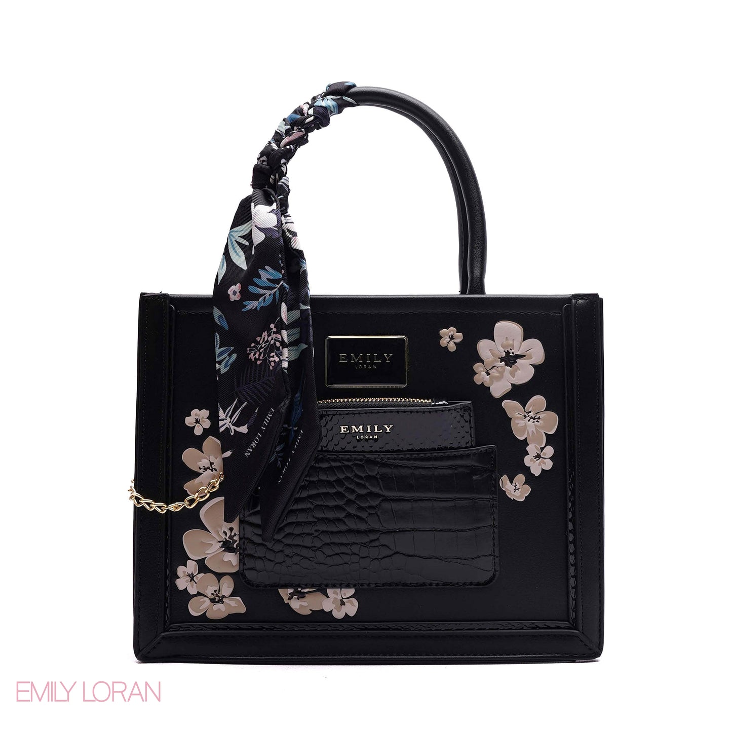FLORAL EMBROIDERED HANDBAG WITH POUCH - SMALL