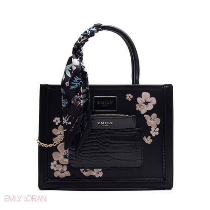 FLORAL EMBROIDERED HANDBAG WITH POUCH - SMALL