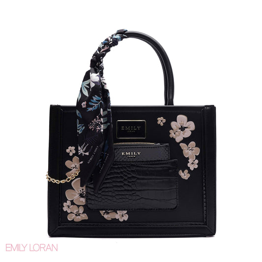 FLORAL EMBROIDERED HANDBAG WITH POUCH - SMALL