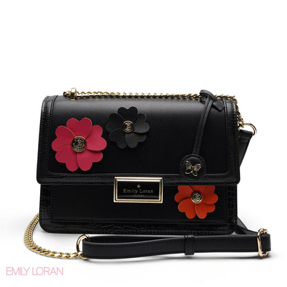 CHIC FLORAL EMBELLISHED CROSSBODY FLAP BAG