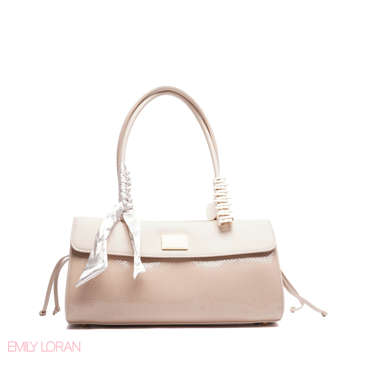 SHOULDER BAG SHINE SNAKE STRUCTURE LEATHER WITH SIMPLE SCARF AND BOOKLET - MEDIUM