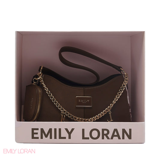 CHIC TWO-TONE SHOULDER BAG SET WITH CHAIN , POUCH AND SCARF