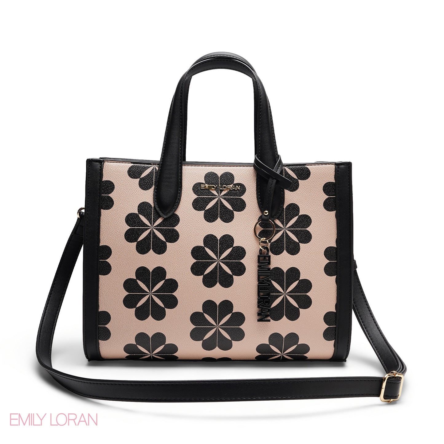 CHIC FLORAL PRINT TOTE WITH LOGO CHARM BAG