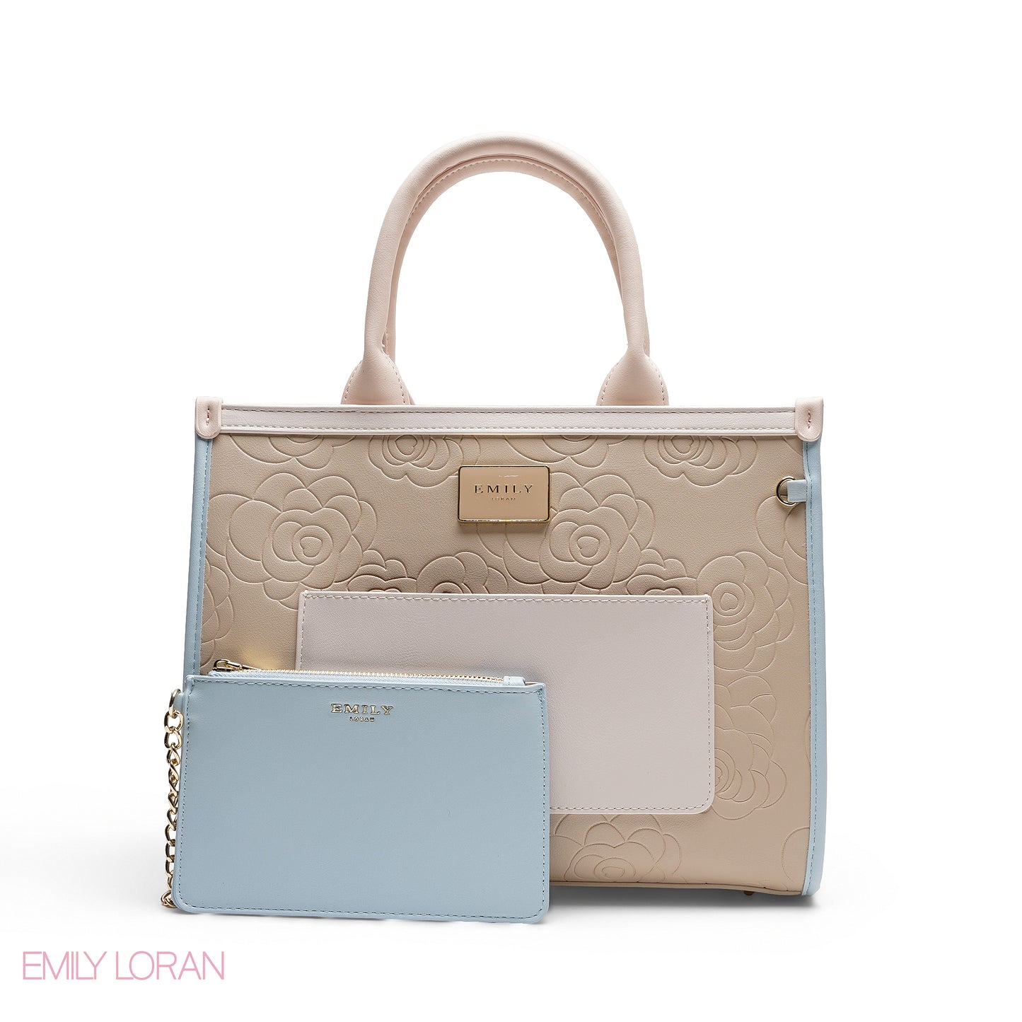 EMBOSSED ROSE TOTE WITH BRANDED STRAP BAG