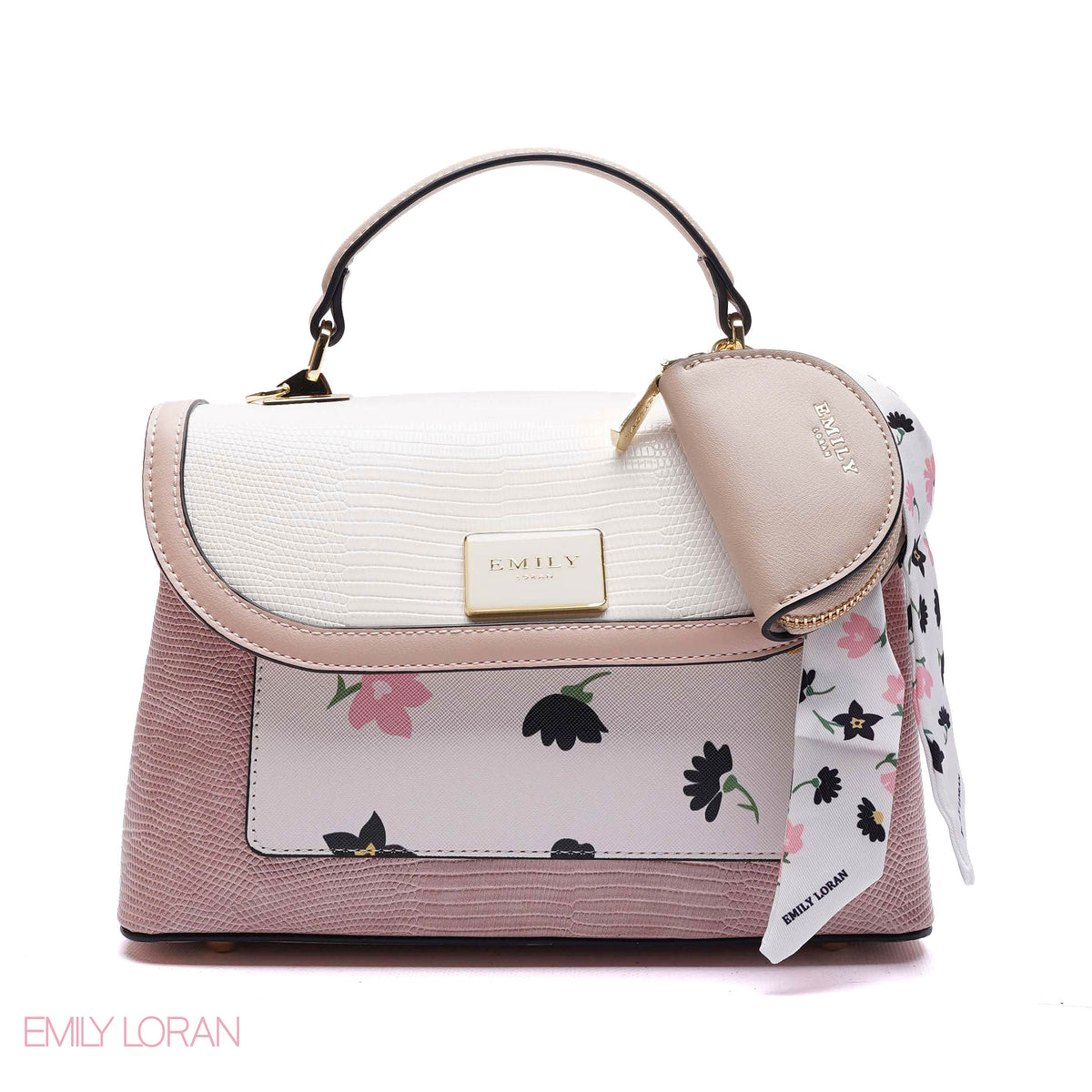 FLOWERS PRINT FLIPPING HANDBAG WITH POUCH- MEDIUM