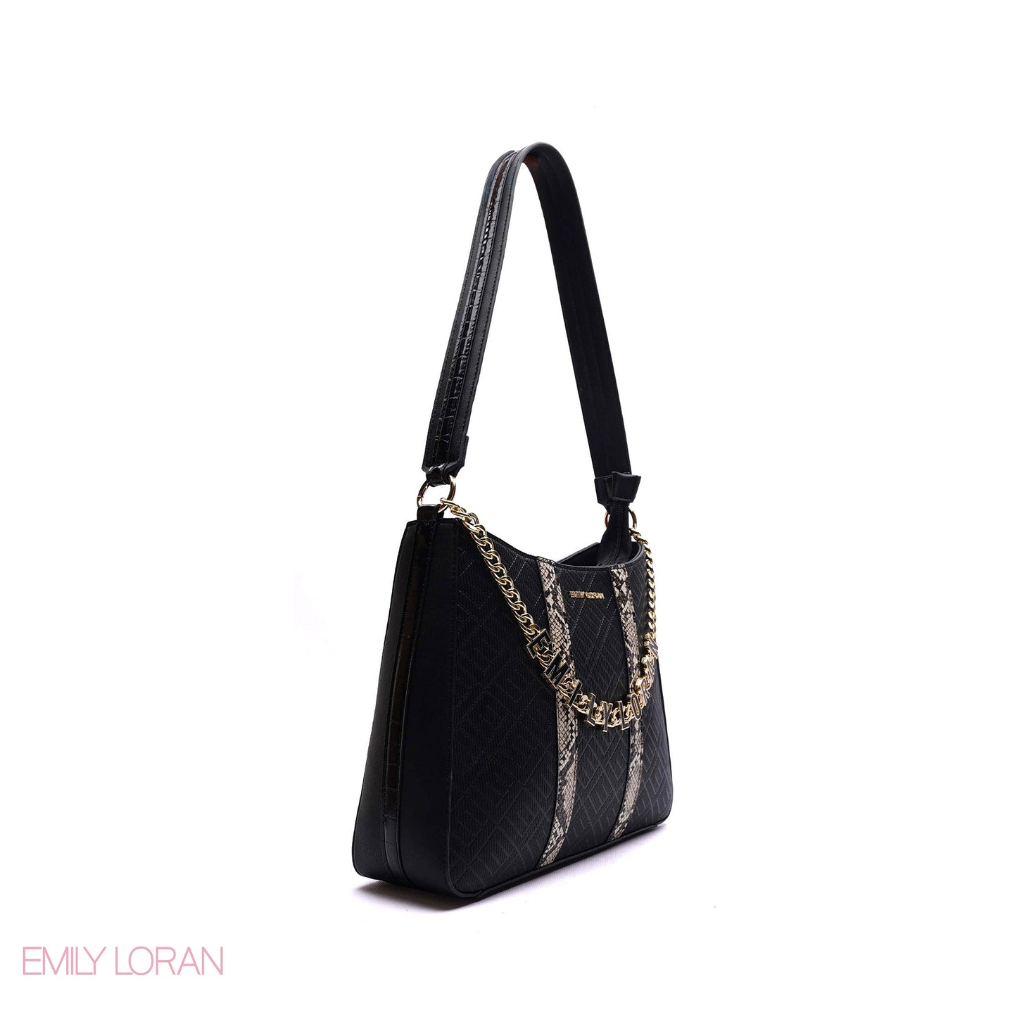 SHOULDER BAG WITH SNAKE PRINT AND GOLD CHAIN- MEDIUM