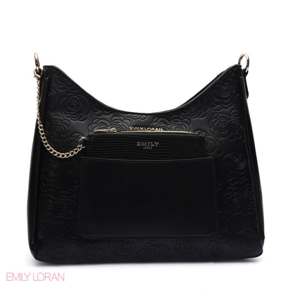 EMBOSSED ROSE SHOULDER BAG SET