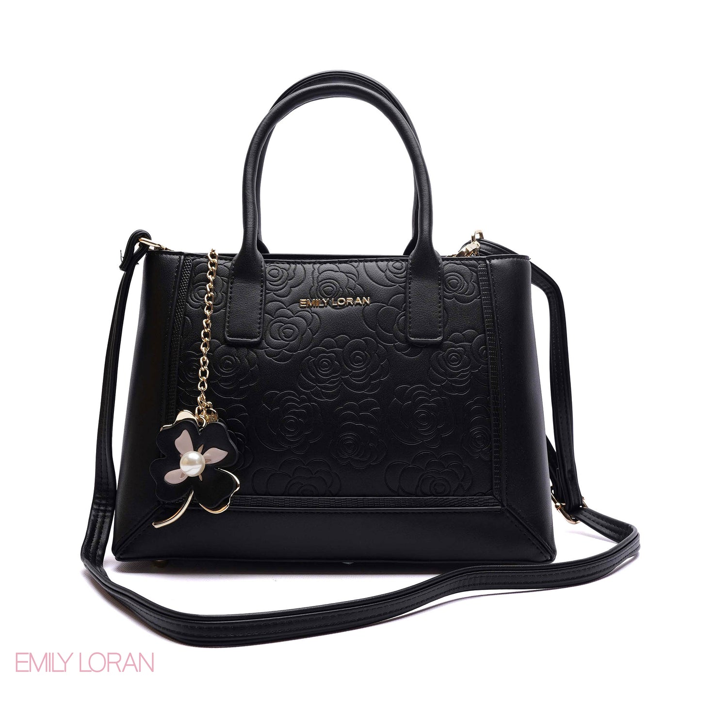 EMBOSSED FLORAL PANELLED SATCHEL BAG - SMALL