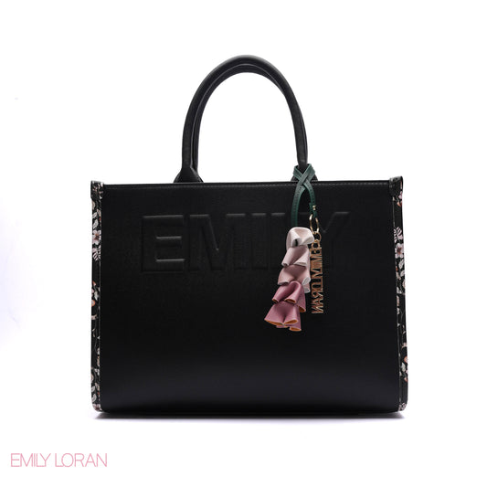 EMBOSSED LOGO TOTE BAG WITH TASSEL CHARM - LARGE