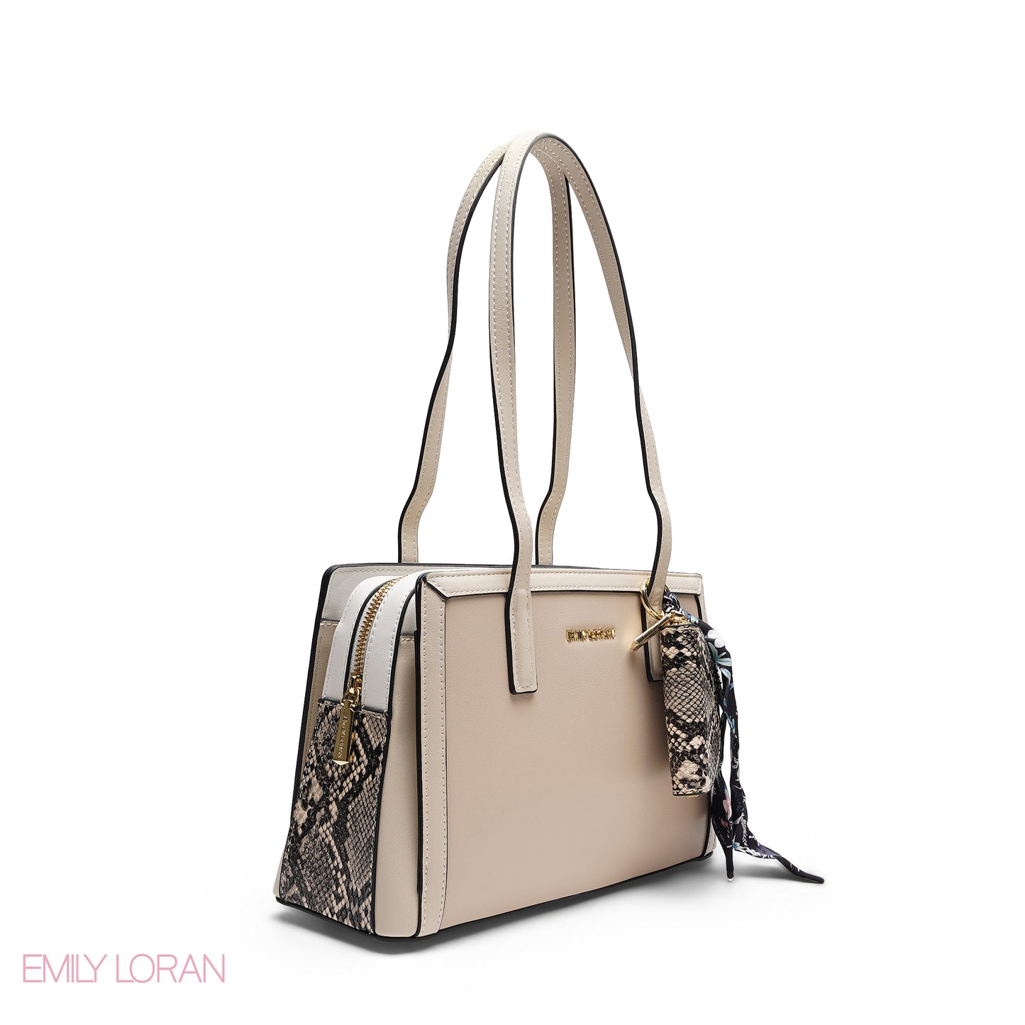 REFINED TOP HANDLE TOTE WITH SNAKESKIN PRINT ACCENTS BAG