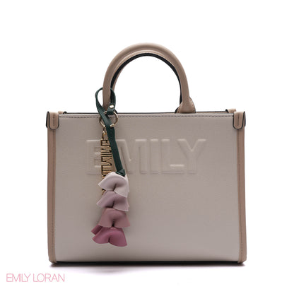 EMBOSSED LOGO TOTE BAG WITH TASSEL CHARM - SMALL