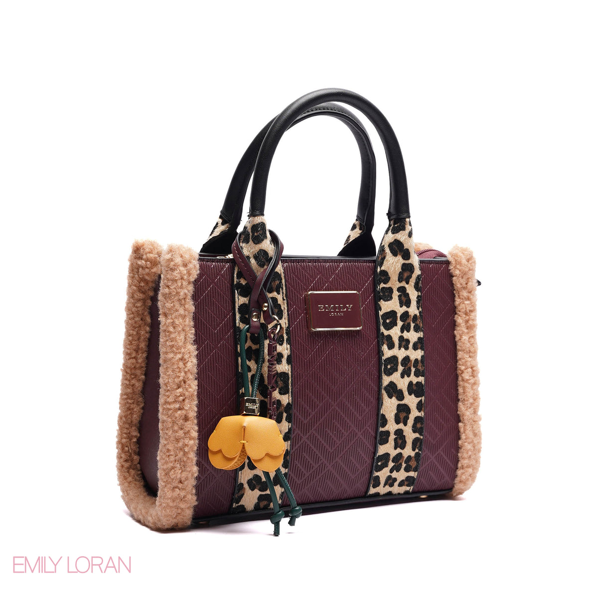 ELEGANT ZEBRA PRINT TOTE BAG WITH FLOWER CHARM - SMALL