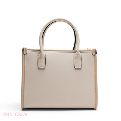 EMBOSSED METALLIC FLORAL TOP HANDLE TOTE BAG - SMALL