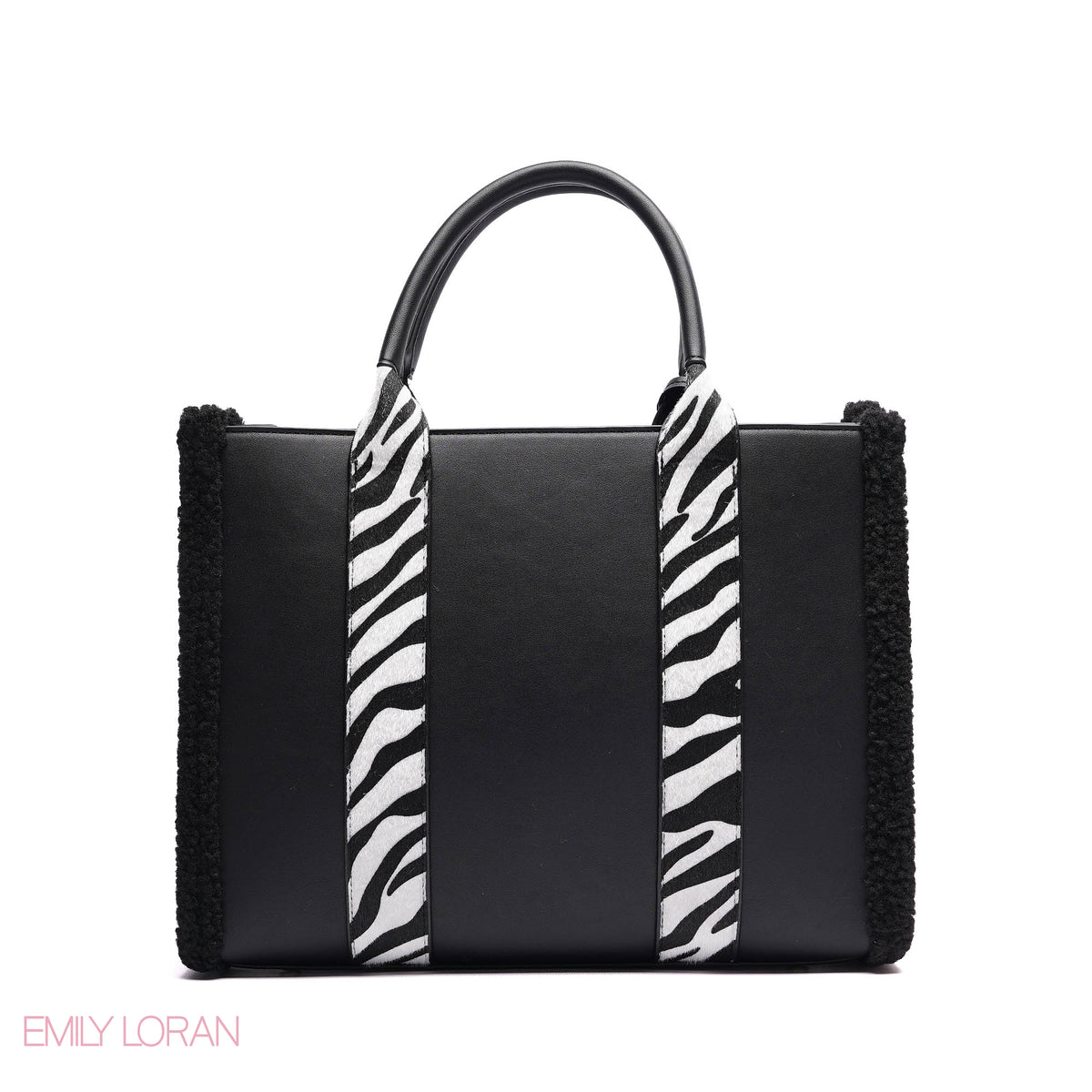 ELEGANT ZEBRA PRINT TOTE BAG WITH FLOWER CHARM - LARGE