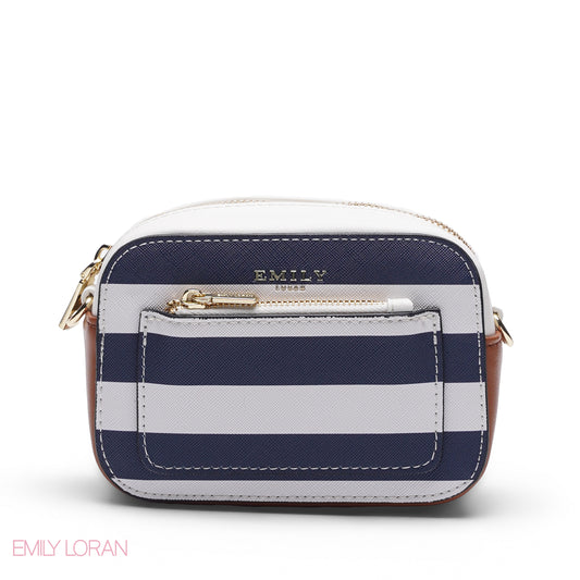 MINI NAVY STRIPED BAG WITH GOLD CHAIN
