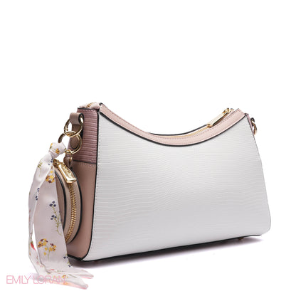 CROSS-BODYBAG WITH SNACK LEATHER STRUCTURE AND FLOWER PRINT - SMALL