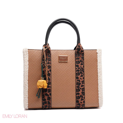 ELEGANT ZEBRA PRINT TOTE BAG WITH FLOWER CHARM - LARGE