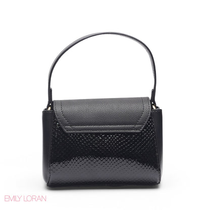MINI BLACK SOLID FLAP BAG WITH GOLD METAL STRAP