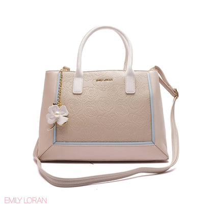 EMBOSSED FLORAL PANELLED SATCHEL BAG - LARGE