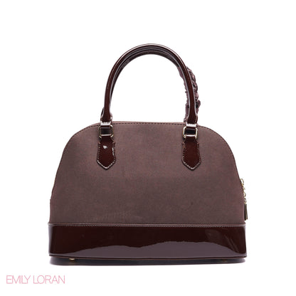 ROUNDED HANDBAG SHINE LEATHER WITH GOLD CHAIN AND SCARF - LARGE