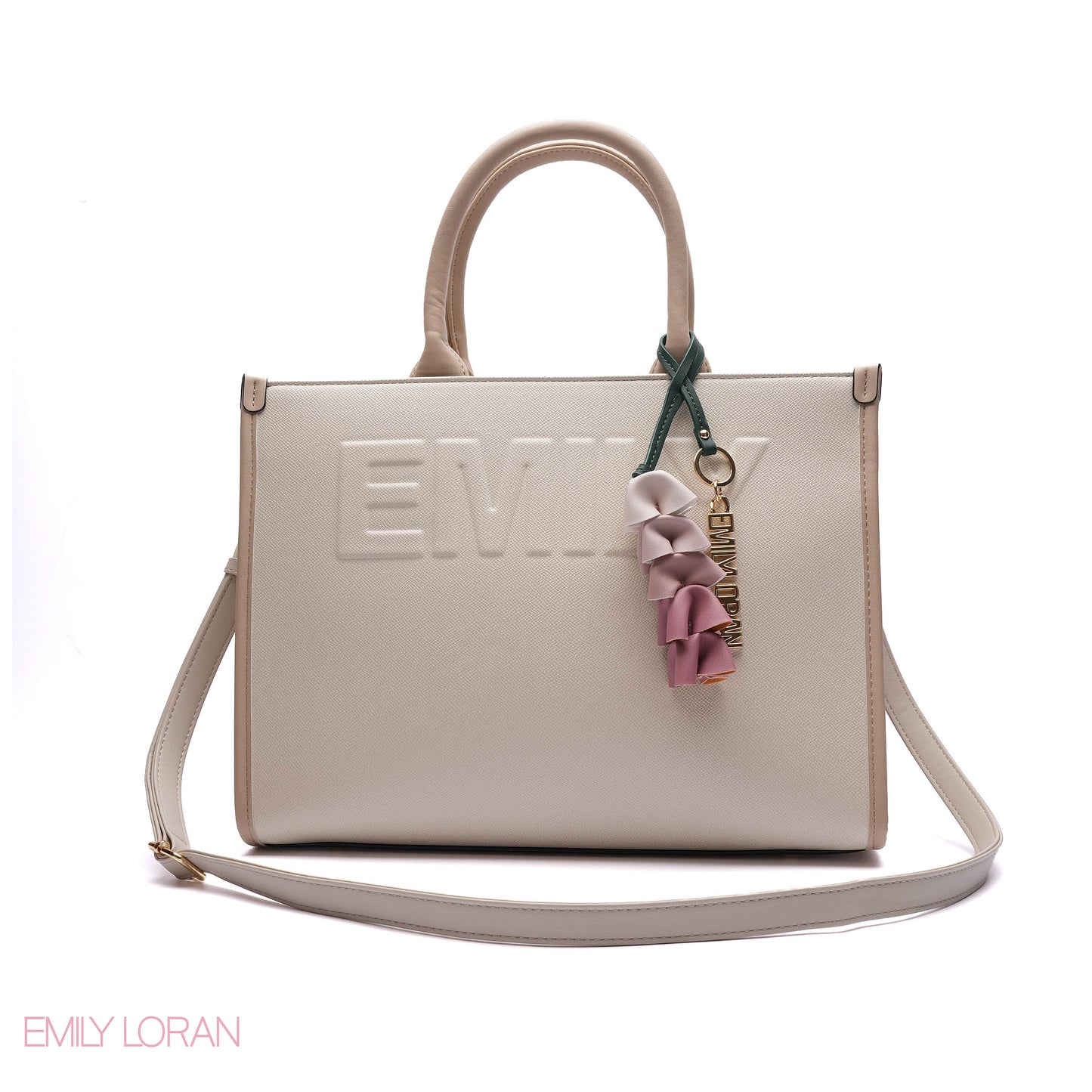 EMBOSSED LOGO TOTE BAG WITH TASSEL CHARM - LARGE