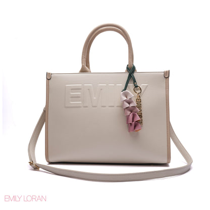 EMBOSSED LOGO TOTE BAG WITH TASSEL CHARM - LARGE