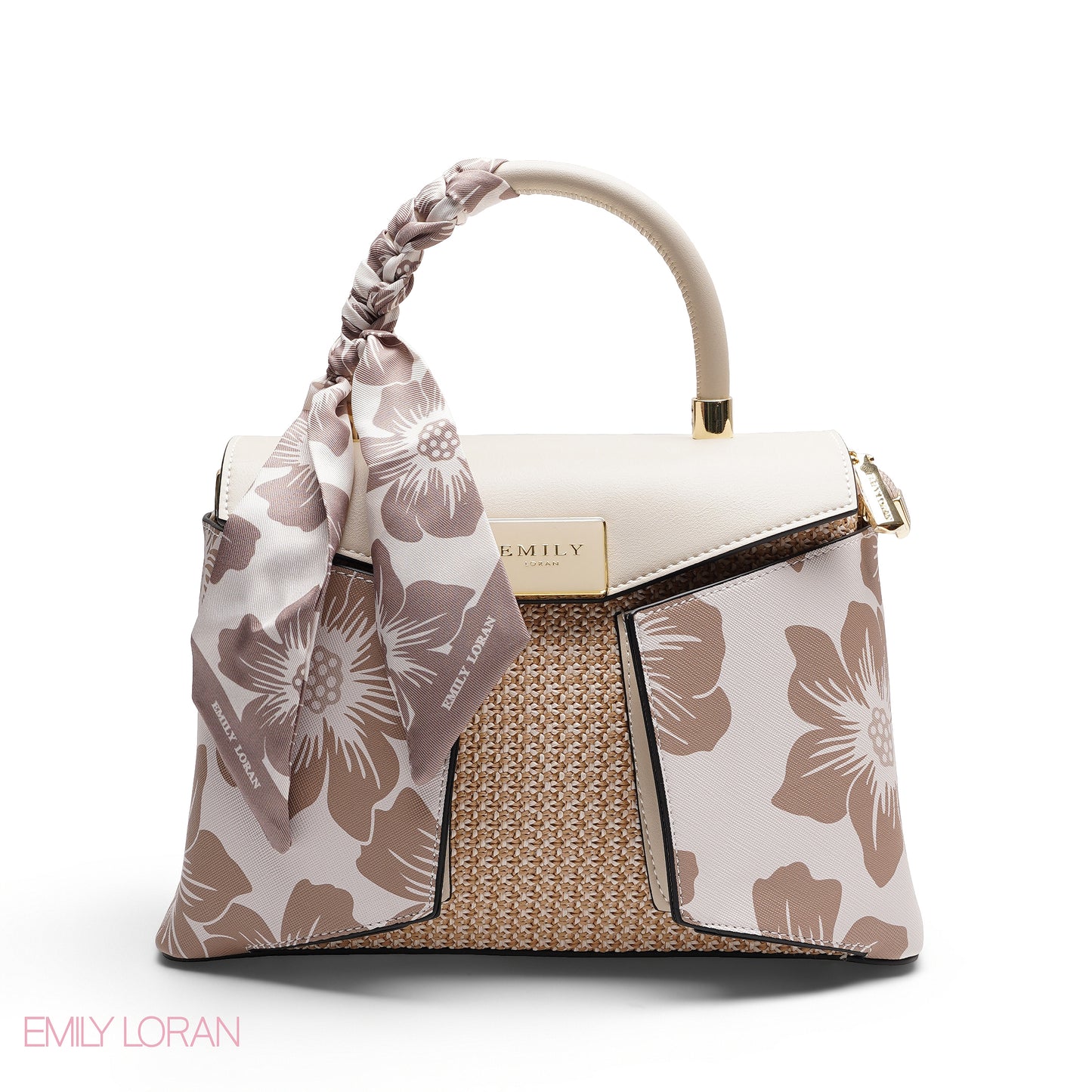 ELEGANT FLORAL FLAP SATCHEL WITH BRAIDED HANDLE BAG
