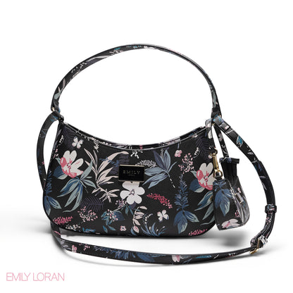 BLACK FLORAL SHOULDER HOBO BAG WITH MINI BAG