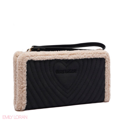 WALLET ROUNDED WITH FUR HEART DESIGN