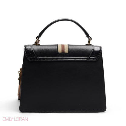 CHIC STRIPED SATCHEL WITH SNAKE PRINT POUCH BAG