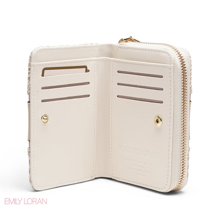 PINK TRIM EMBOSSED ZIP-AROUND WALLET