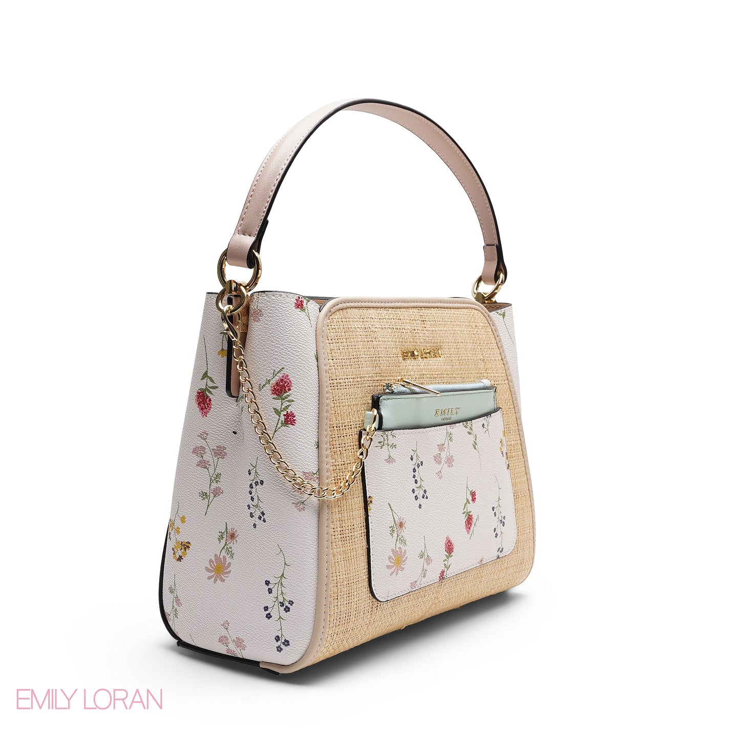 ELEGANT FLORAL PRINT SATCHEL WITH POUCH BAG