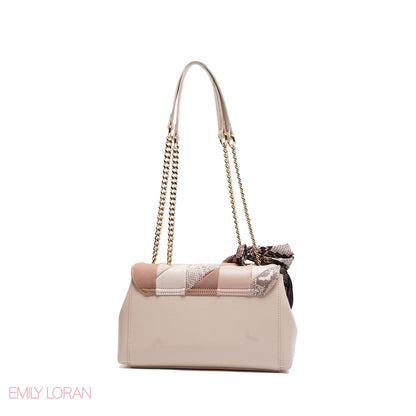 ELEGANT LEATHER SHOULDER BAG  WITH SCARF CHAIN STRAP - SMALL
